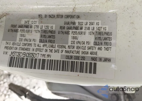 2022 Mazda Cx-9 Touring from USA, damaged, VIN JM3TCBCY5N0605017